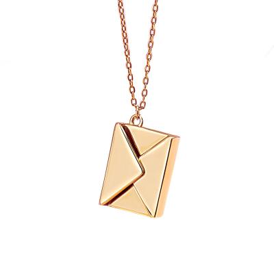 China Cute 925 Sterling Silver Temperament Clavicle Pendant Necklace Fashion Female Simple Square Envelope Necklace Chain for sale