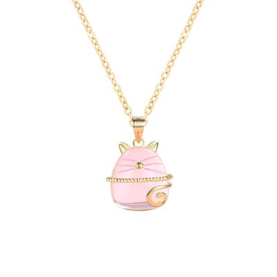 China Cute 925 Sterling Silver My Neighbor Totoro Necklace Female Pink Crystal Lucky Cat Pendant Temperament Simple Clavicle Chain for sale