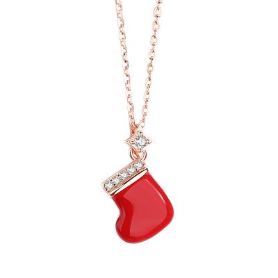 China Cute 2021 Christmas Enamel Jewelry 925 Sterling Silver Necklace Christmas Socks Gifts For Kids for sale