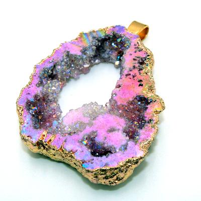 China Without Crystal Hole Pendant Agate Rough Natural Stone Electroplating Jewelry Attached for sale