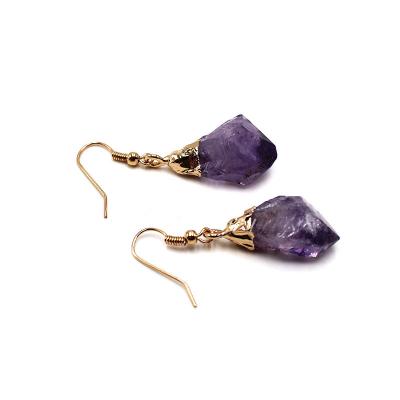 China Wholesale Natural Stone Free Amethyst Earrings Power Plating Dangle Earrings for sale