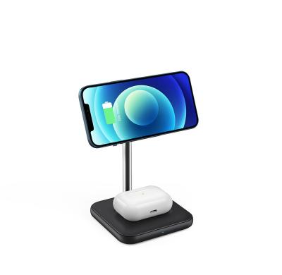 China Amazon Earphone 2022 New 2 In 1 Magnetic Wireless Charger 15W Fast Charging Dock For iPhone for sale