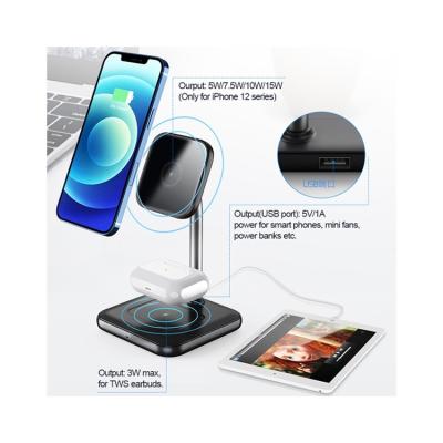 China Earphone 2 in 1 Magnetic Wireless Charger Holder for iPhone 12 Mini Pro Max Fast Charging Station Dock Mobile Phone Chargers for sale