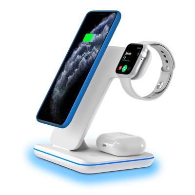 China Qi-enabled devices 15w 3 in 1 wireless charger dock support Qi fast charging for phone and Iwatch or airpods for sale