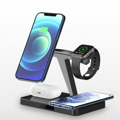 China 2022 Alloys 15W Slim QI Aluminum Wireless Charger 4-in-1 Station For Me Phone Au 13 12 11 For Earbuds For iwatch for sale