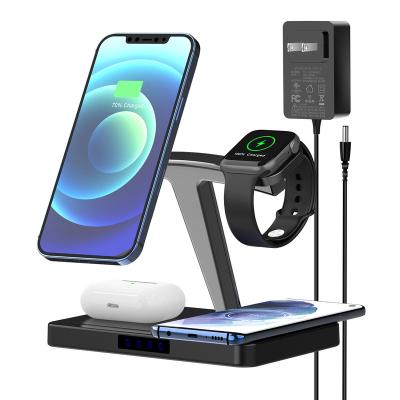 China New Design Multi Slim Mobile Phone Quick QI 15w Charging Station Desktop Stand 4 Magnetic in 1 Wireless Charger for sale