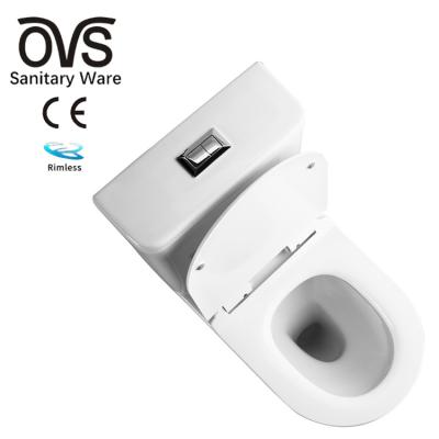 China Concealed Tank OVS CE Europe Sanitary Ware Water Closet Ceramic Washdown Open Rimless Highly Efficient Dual-Flush Two Piece Toilet for sale