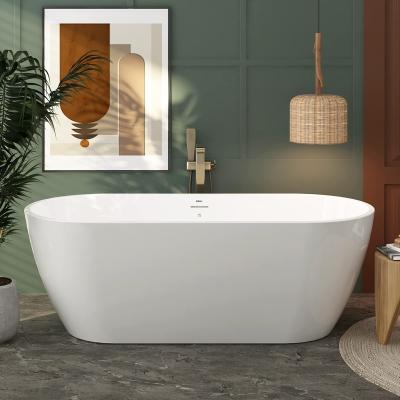 China Soft Acrylic Portable Bathroom Free Standing Bathtub Soaking White Bath Tub For Adults for sale