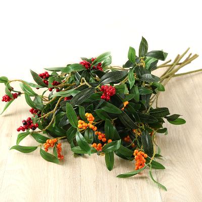 China Designs H80C Mini Artificial Christmas Decorative Plants Good Quality Red Tree Branches with Berry Fruits and Red Leaves for sale