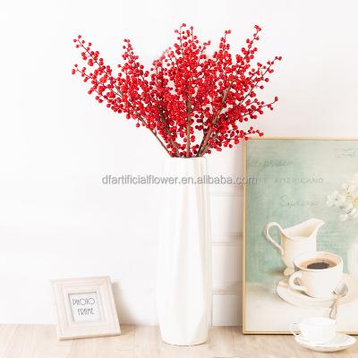 China Artificial Decorative Red Moss Berry Long Stem Handmade Christmas Berry Blossom Branch Christmas Artificial Berry Fruit Party Decoration H106 for sale