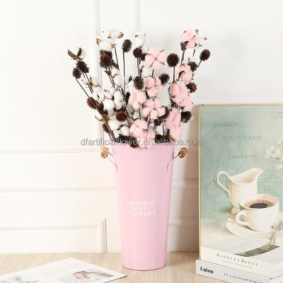 China D137 Designs Flower Plant Wedding 5 Heads Home Artificial Flowers Dried Flower Artificial Cotton Branches For Farmhouse Decoration for sale