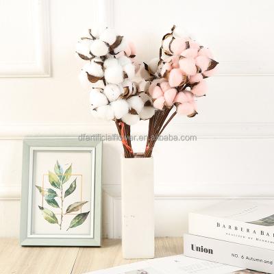 China D133 Wholesale 10 Heads Natural Touch Top Sale Dried Preserved Flowers Bouquet Long Grass Artificial Cotton Stem Flower For Decoration for sale