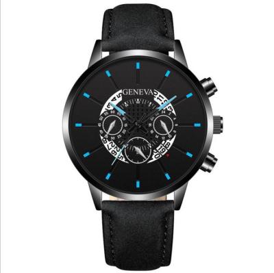 China Geneva Luminous Hot Eyes Style Leather Men's Watch Business Fashion Calendar Men's Quartz Watch Three for sale