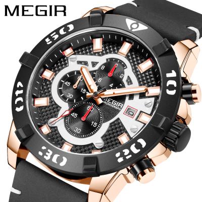 China MEGIR luxury full calendar men's wristwatch luxury full dial sports quartz quartz 2136G leather watch for sale