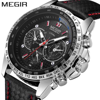 China MEGIR full calendar men's wristwatch fashion luxury sports watch simulation three eyes luminous men's wristwatch 1010G reloj for sale