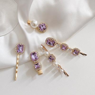 China Sweet Purple Bling Crystal Rhinestone Beads Hair Clip European and American Style Vintage Series Hairpin Fashion Design Accessories for Women Girls for sale