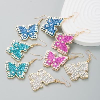 China Wholesale 2022 Fashion Girls TRENDY Jewelry Colorful Butterfly Shaped Rhinestone Inlaid Earrings For Girls for sale