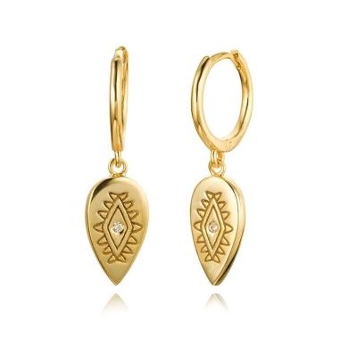 China 925 Sterling Silver Trendy Luxurious Needlework 18K Gold Plated Geometric Evil Eyes Inlay Cute Zircon Circle Earrings Jewelry For Women for sale