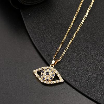 China Trendy Hot Trendy Inlay Micro Zircon Evil Eye Turkish Blue Eyes 18K Gold Plating Shape Pendant Necklace For Women Jewelry for sale