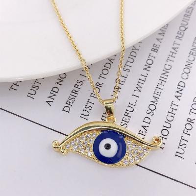 China FASHIONABLE Elegant Brass Geometric Turkish Blue Eye Colored Inlay Necklace Pendant Jewelry Evil Eye 18K Gold Plating Micro Rainbow Zirconia for sale