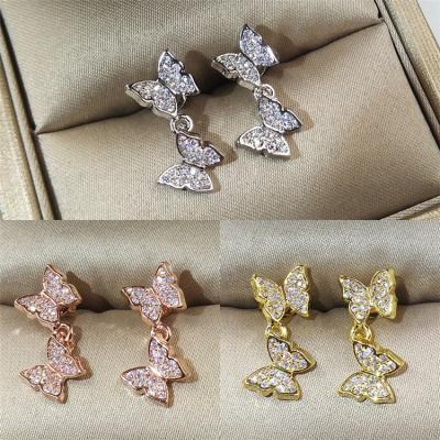 China TRENDY High End Brass Gold Plated Fashion Butterfly Micro Inlay AAAAA Cubic Zirconia Stud Drop Earrings For Women Jewelry for sale