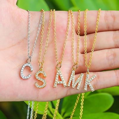 China Wholesale Fashion Trendy Brass Gold Plated Micro Pave Real Zircon Initial Letter Pendant Necklace For Women Jewelry for sale