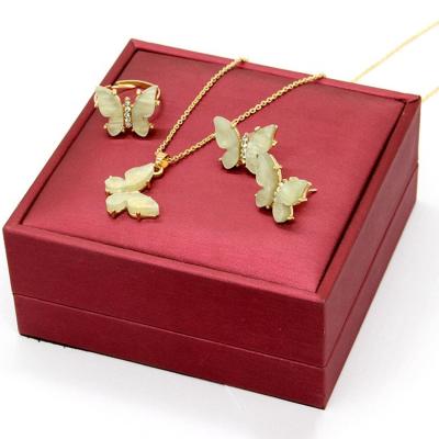 China FASHIONABLE INS Alloy Hot Gold Plated Colored Resin Tasty Butterfly Inlay Rhinestone Stud Earrings Rings Necklace Set Jewelry For Women for sale