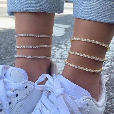 China FASHIONABLE Wholesale High Quality Brass Real 14K Gold Plated Full Fashion Diamond Inlay Zircon Tennis Foot Anklet Chains Jewelry For Women for sale