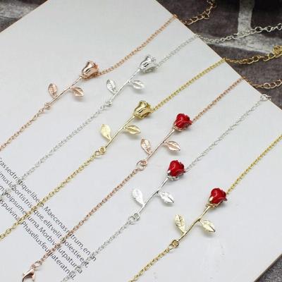 China European TRENDY Romantic Brass Real Gold Plated 3D Rose Flower Charm Foot Jewelry Colorful Anklets For Women Gift for sale