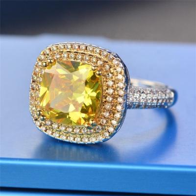 China Zircon Women Jewelry Silver Plated Shiny Yellow Rings Full Diamond Classic Luxury Design TRENDY Big D.C.A. Inlay for sale