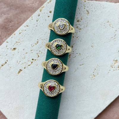 China FASHIONABLE Vintage Luxury 18K Gold Plated Inlay Bohemian Micro Colorful Zircon Full Diamond Heart Aurora Charm Adjustable Rings for sale