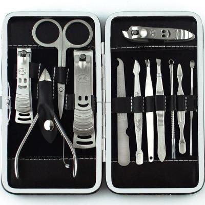 China Stainless Steel + Black PU Leather 12 Pcs Stainless Steel Nail Clipper Cutter Trimmer Ear Pick Grooming Nail Art Tools Set Kits Manicure Set Pedicure Toe for sale