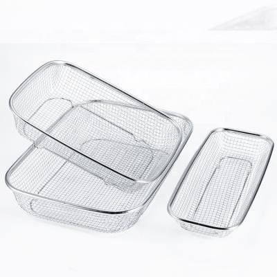 China Viable Stainless Steel Mesh Net Strainer Basket with a wide rim, rest feet and handles for sale