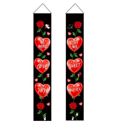 China Hanging valentines day porch sign polyester fabric decoration valentines full color printing banner for door for sale