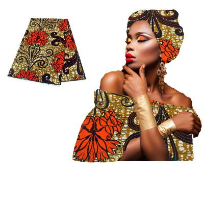 China Wholesale Custom Anti-static African Clothing Fabric Wax Fabric 100% Cotton Yellow Flower Type for sale