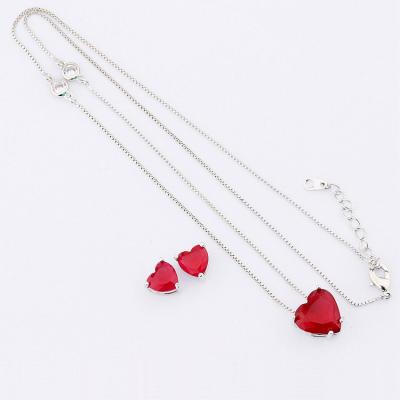 China Trendy Small Heart Shape Colored CZ Gemstone Earring And Pendant Necklace Jewelry Set for sale