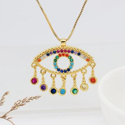 China Lady's Crystal Eye Pendant Fashionable Colorful Gemstone Eye Necklace for sale