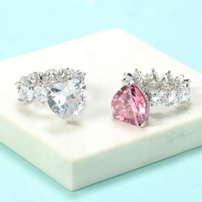 China Wholesale Ring Big Heart Shape Hiphop Foxi Jewelry Pink Clear CZ Gemstone Ring for sale