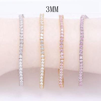 China New FASHIONABLE Zircon 3MM Diamond Bracelet Women's Sterling Silver Tennis Bracelet for sale