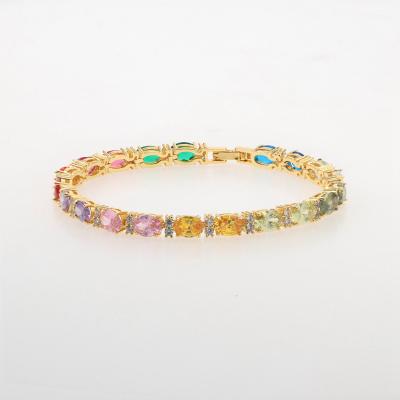 China FOXI Hot Sale Romantic Rainbow Stones Fashion Jewelry Gold Plated Colorful Cubic Zirconia Women Tennis Bracelets for sale