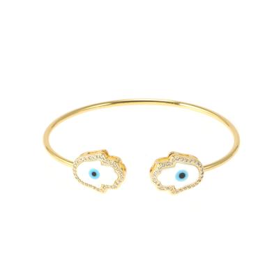 China New Hiphop Fashion Hamsa Hand Enamel Bangle Women Jewelry Gold Adjustable Bracelet for sale