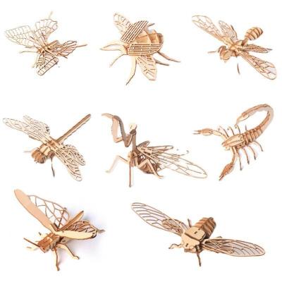 China Assembly Wooden Model Decoration Desk Kits Jigsaw Craft Educational Laser Cutting Toys For Children Diy Insect 3d Wood Puzzle for sale