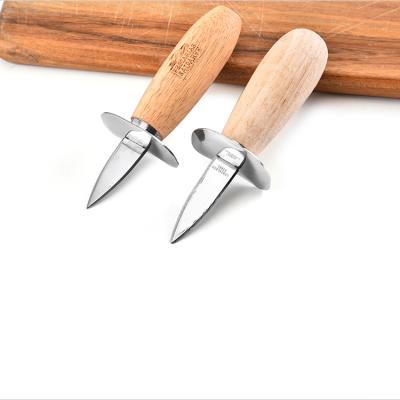 China Viable Seafood Shell Opening Pry Knife Stainless Steel Oyster Pliers Opener With Wooden Handle for sale