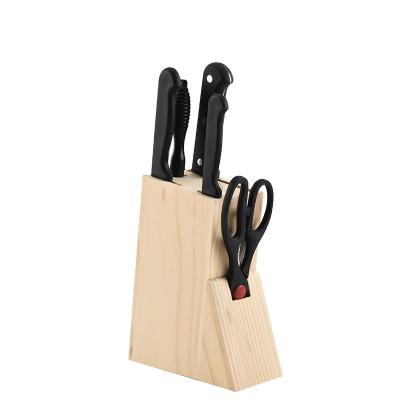 China Sustainable 6 Pcs Stainless Steel Kitchen Knife Set Chef Knife and Sharpener and Kitchen Shears and Knife Block for Cutting Slicing and Cutting for sale