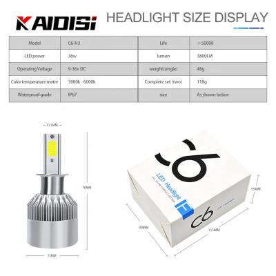 China led auto headlight c6 h3 12v 24v 36w COB chip 3800lm c6 led headlight universal for sale