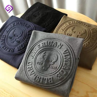 China Anti-wrinkle OEM Manufacturer High Quality Crewneck Emboss 100% Cotton 3D Logo Custom Crew Neck Pullover Embossed Sweatshirt for sale