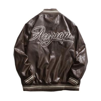 China Large Size Breathable OEM Jacket Men PU Leather Jacket Loose Baseball Jacket Simple And Handsome Autumn for sale