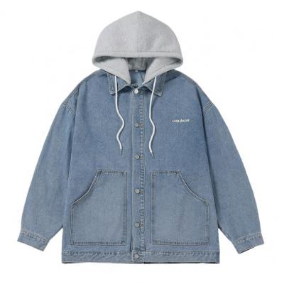 China OEM Men's Over Sized Breathable Jean Jacket Jacket Loose Fall Hooded Detachable Jacket for sale