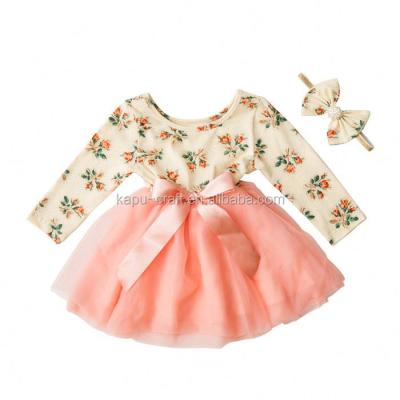 China Viable Fashion Wholesale High Quality Korean Big Birthday Bow Babies Dress With Headband for sale