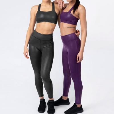 China Breathable Customized High Waisted Sport Pants Workout Women Fitness Leggings And Bra Set for sale